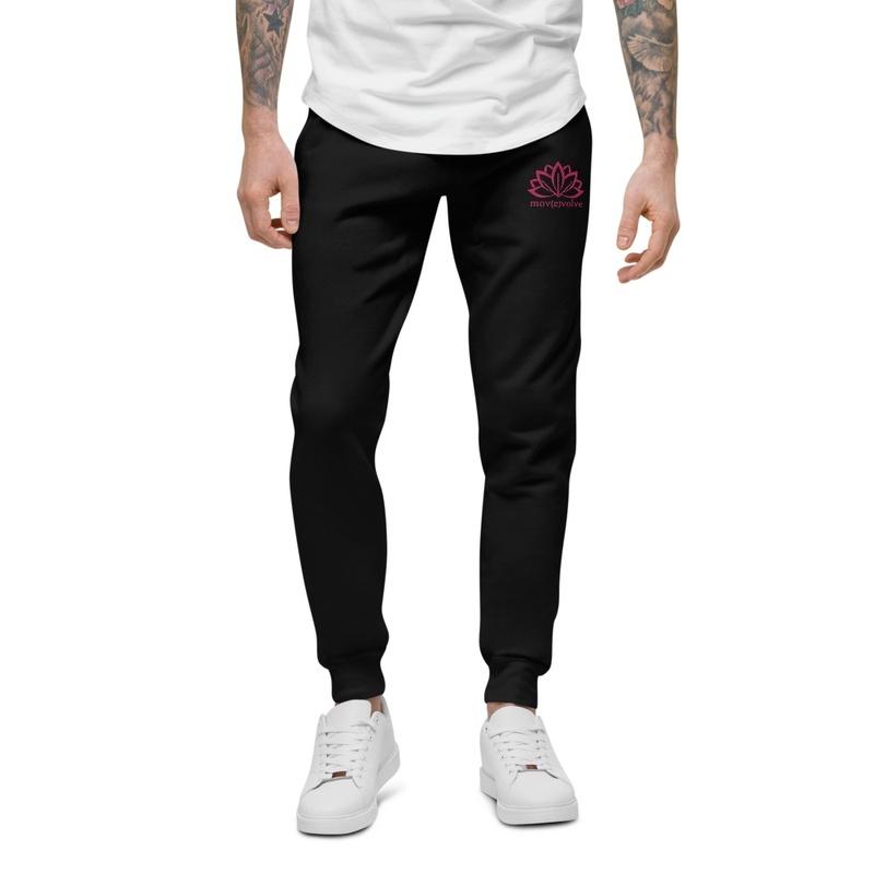 black and pink embroidered logo joggers